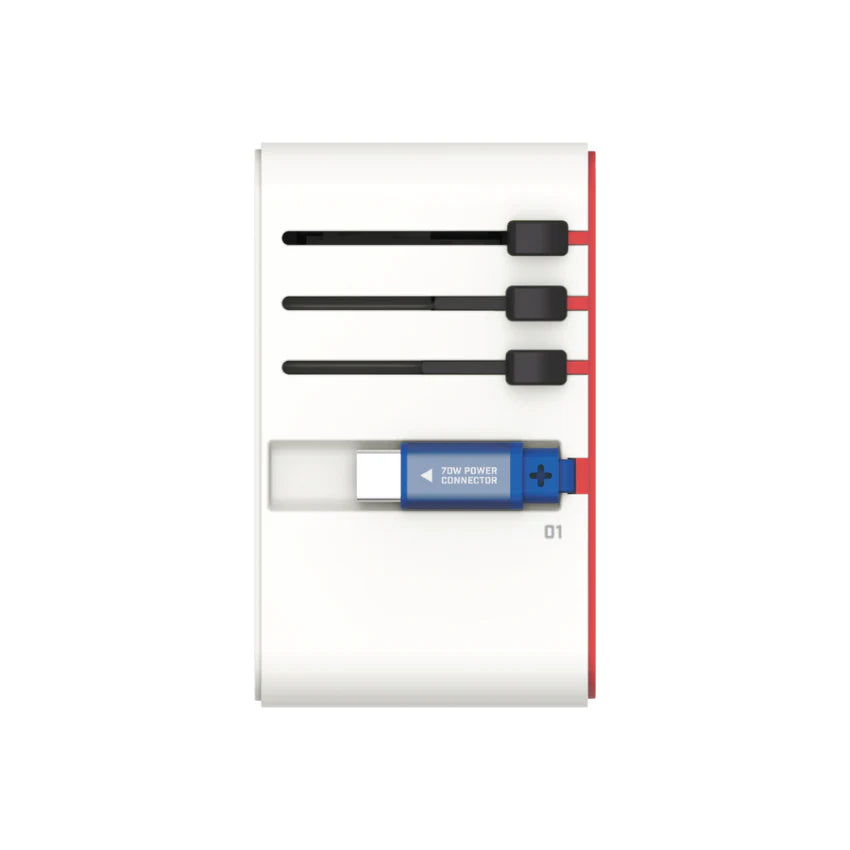 MOMAX 1-World+ 70W GaN 3-Port w/ Built-in USB-C Cable + AC Travel Adaptor (Gundam-White)