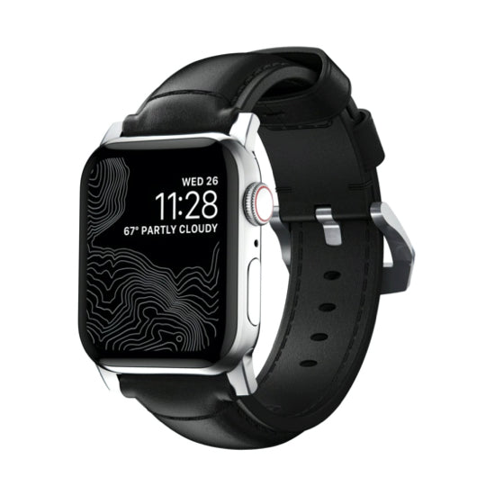 NOMAD Traditional Leather Strap for Apple Watch 42/44mm BK - Silver Buckle