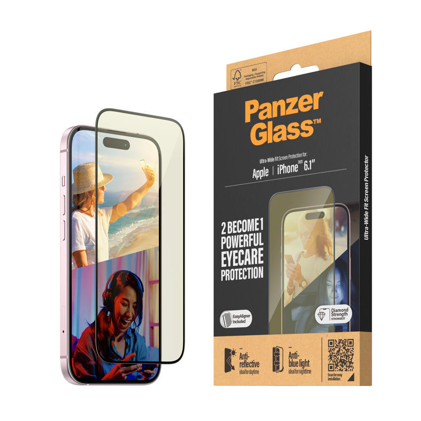 PANZERGLASS Ultra Wide Fit Anti-Reflective/Bluelight for iPhone 15 [With Applicator]