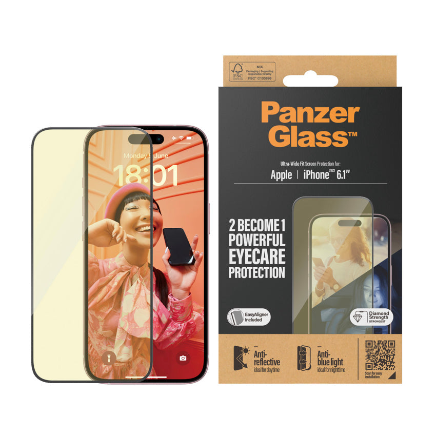 PANZERGLASS Ultra Wide Fit Anti-Reflective/Bluelight for iPhone 15 [With Applicator]